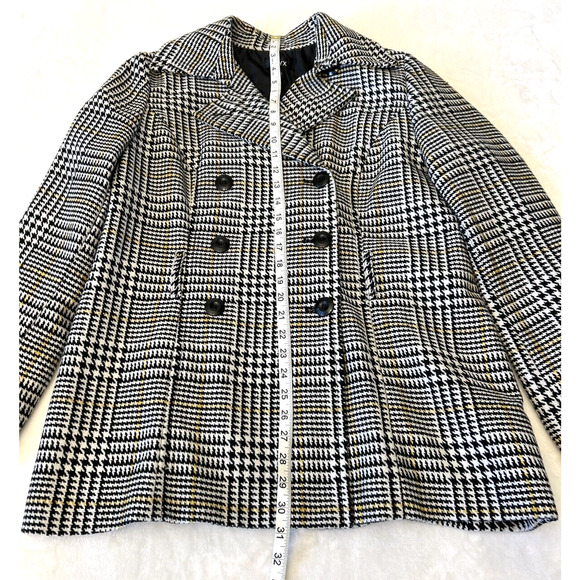 ALYX Women's Herringbone Jacket Coat Sz 14 Black White Yellow Double Breasted - Picture 4 of 10